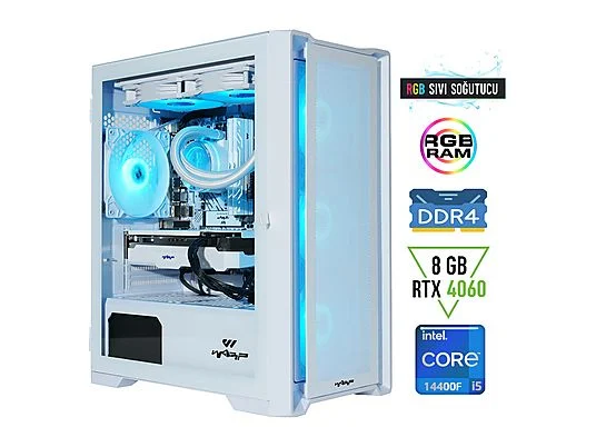 WARP Optima/ i5/ 14400FB760 Cooling/ RTX 4060 8GB/ RGB/ 16 GB RGB/ 512 GB/ 650 WFSP Powers/ Freedos Oyuncu Masaüstü Bilgisayarı Beyaz